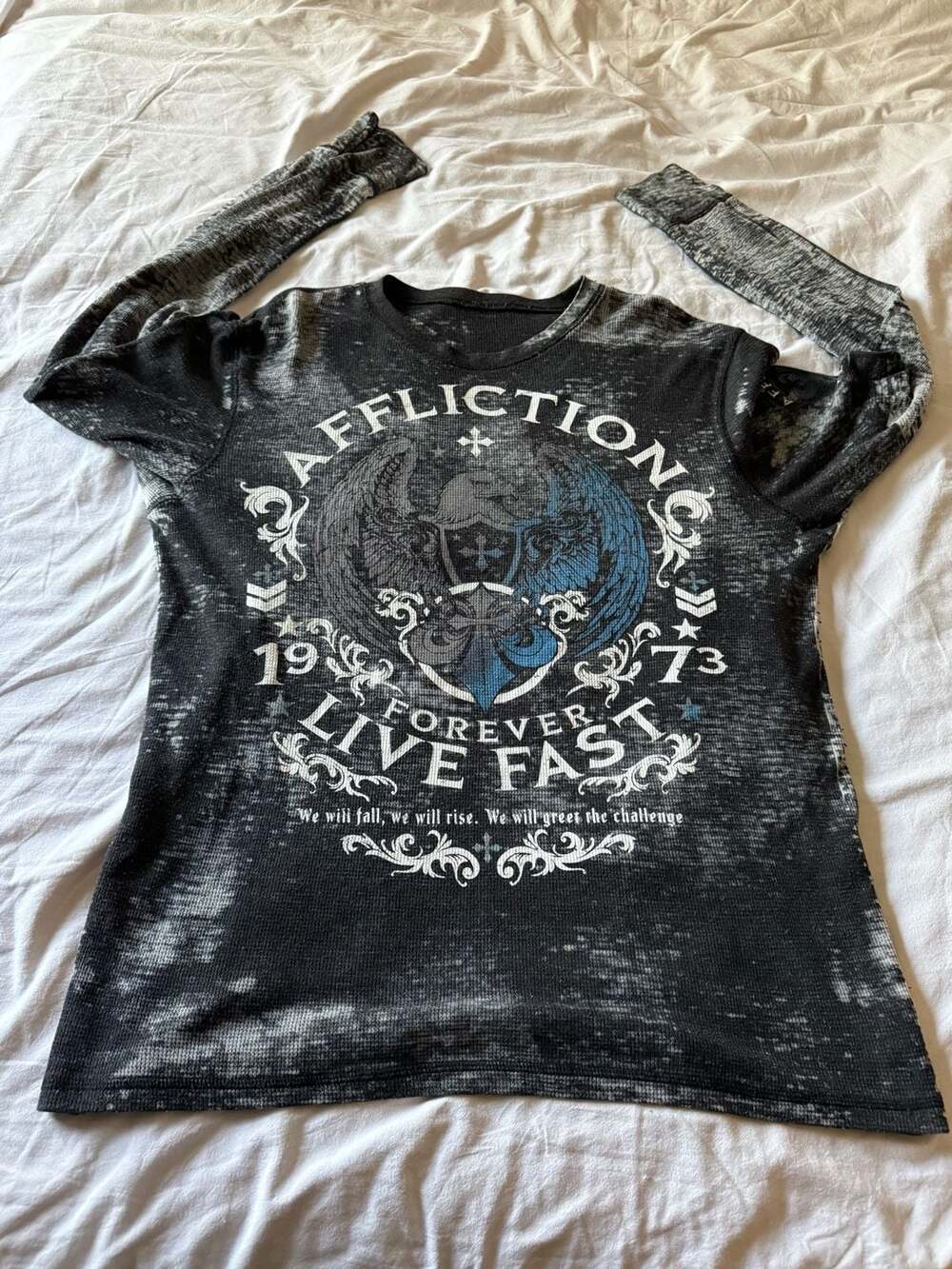 Vintage y2k Affliction Live Fast Long Sleeve Thermal Shirt Black Grey